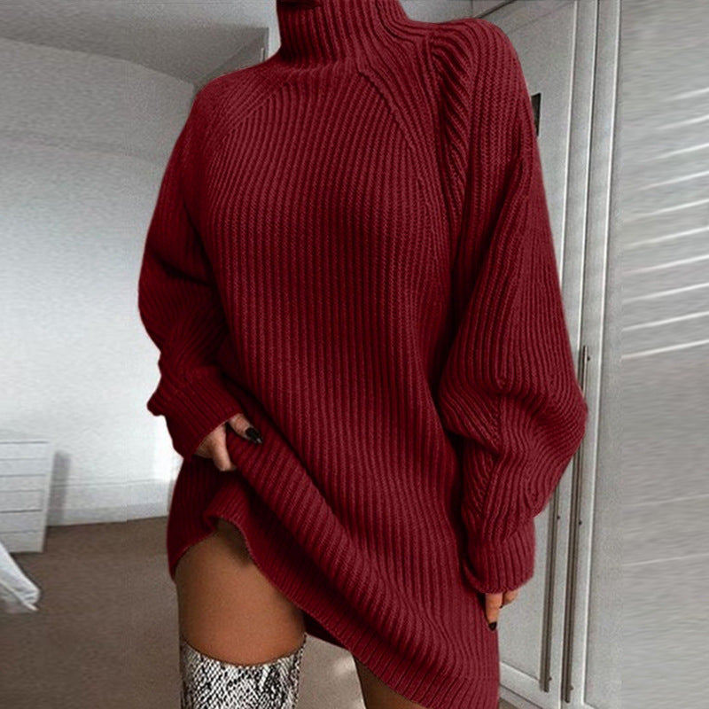 Solide Turtleneck Long Sweater Winter Warme Frauen Sweater Kleid