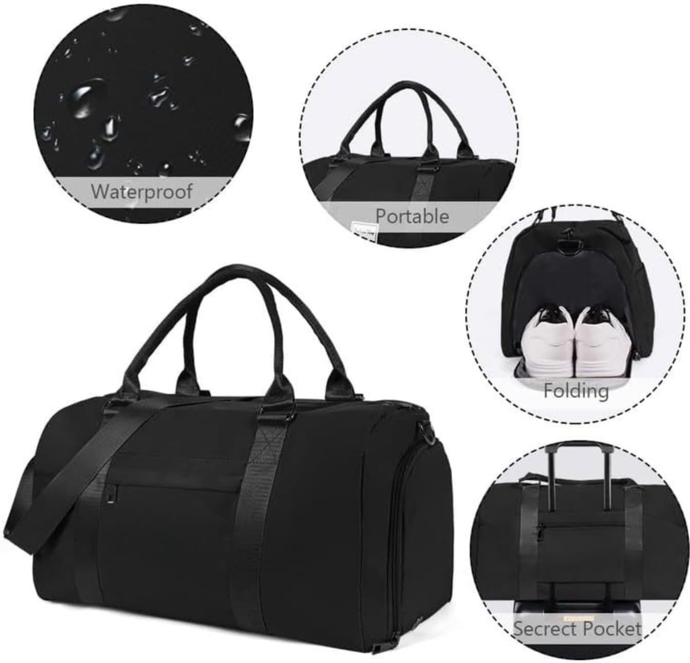 Sport & Reisetasche Schwarz, Sport Duffel Bag Mit Schuhfach & Nass Fach, Wasserdichte Sporttasche, Große Gepäcktasche Für Teenies, Herren & Damen, Fitness, Urlaub & Reisen