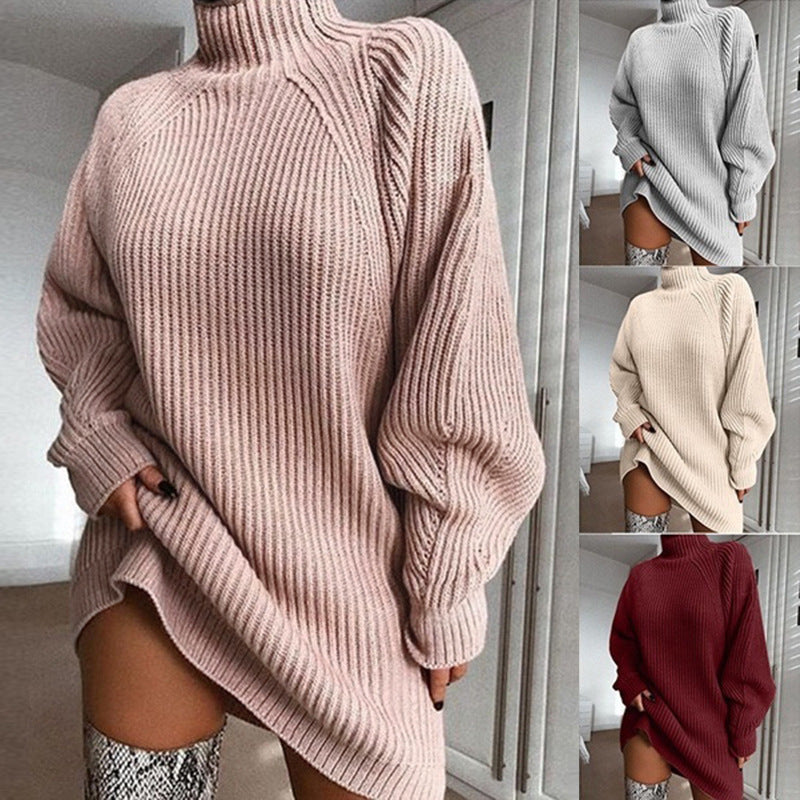 Solide Turtleneck Long Sweater Winter Warme Frauen Sweater Kleid