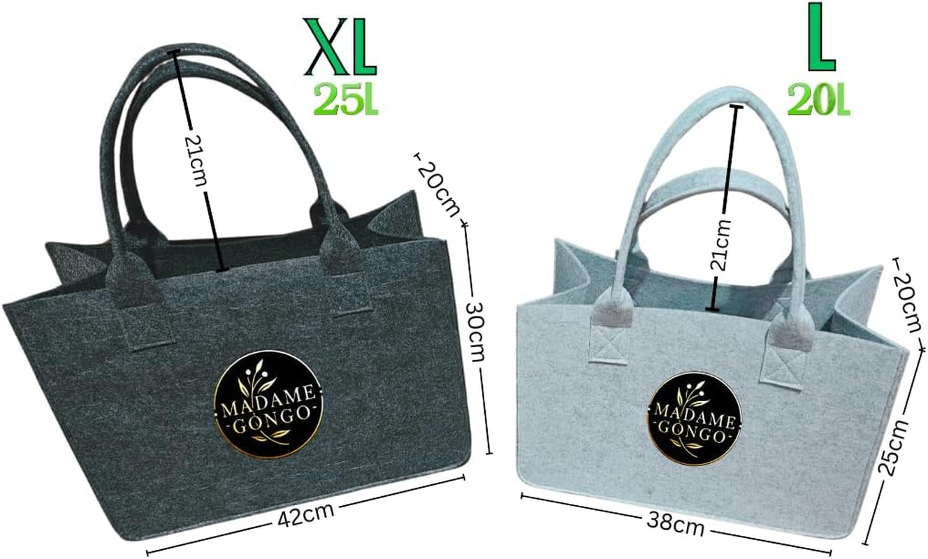 MADAME GONGO Filztasche 2 Er Set XL Und L, Unisex in Hellgrau Und Anthrazit