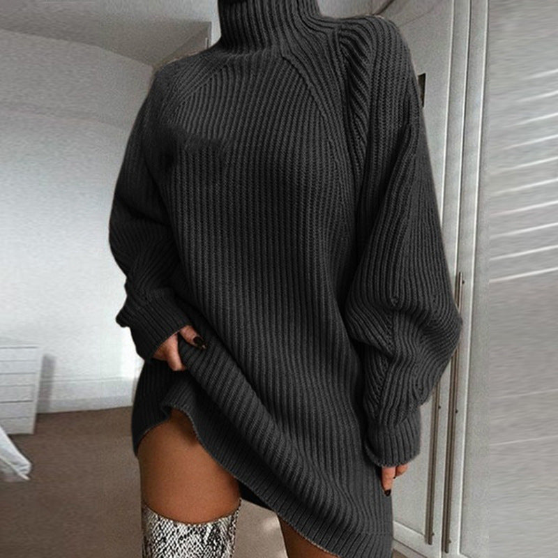 Solide Turtleneck Long Sweater Winter Warme Frauen Sweater Kleid