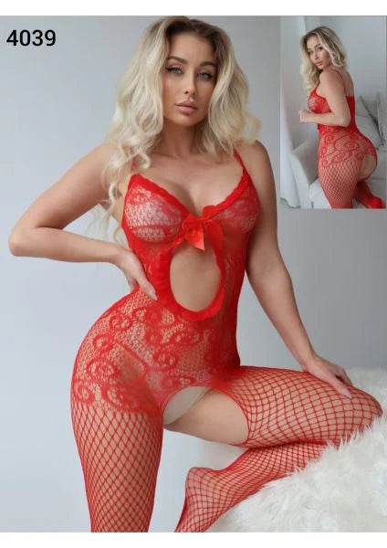 Roter Spitzen-Bodysuit mit Cut-Outs & Schleifendetail – Sinnlichkeit in Perfektion - MADAME GONGO