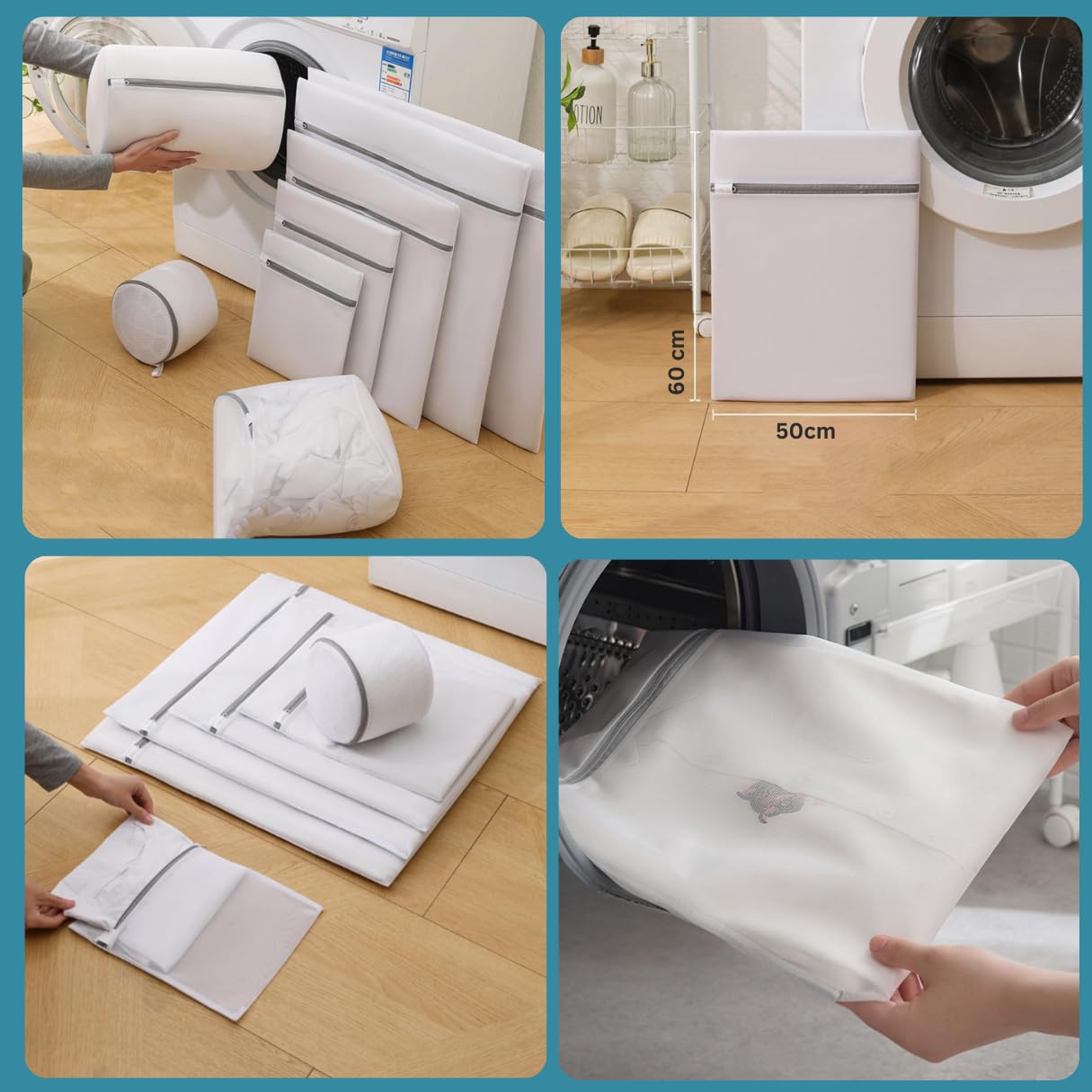 MADAME GONGO Wäschenetz 6er Set – Wäschesäcke für Waschmaschine & Trockner, ideal für Pullover, Hemden, BH, Blusen, Strümpfe, Unterwäsche, Socken, Babywäsche – Schutz vor Beschädigung & Verformung