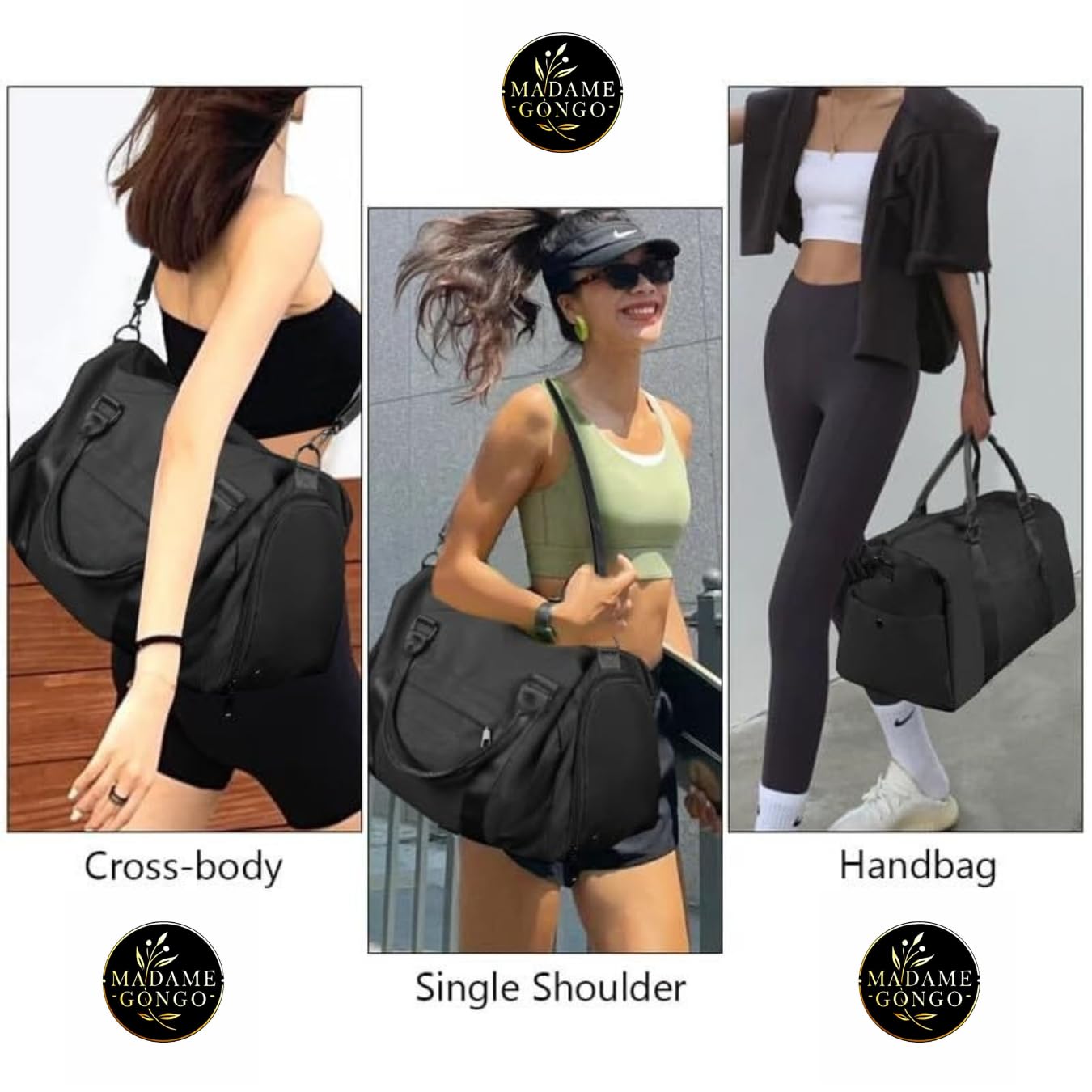 Sporttasche & Reisetasche Schwarz für Damen, Herren, Teenager, Schuhfach, Nassfach, Wasserdichte Duffel Bag,  Große Fitnesstasche, Urlaub Wochenendtrips, Fitness & Reisen - Trainingstasche, Gym Bag