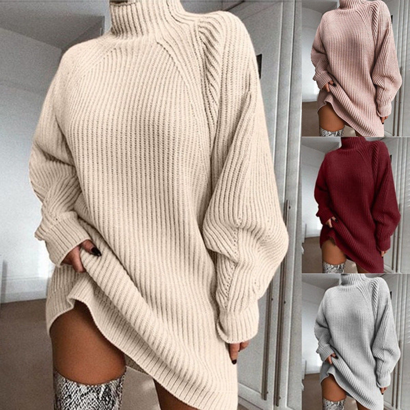Solide Turtleneck Long Sweater Winter Warme Frauen Sweater Kleid